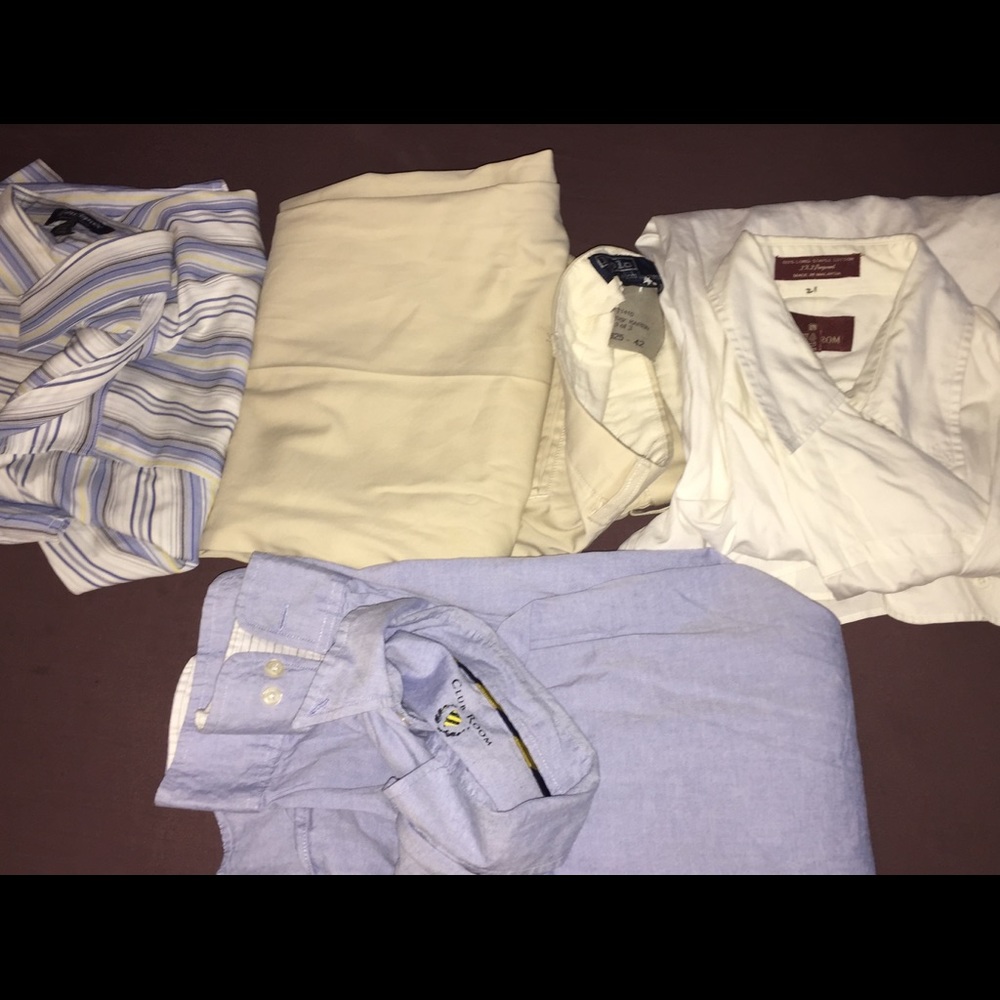 Men’s bundle Ralph Lauren Slacks 3 Dress Shirts.